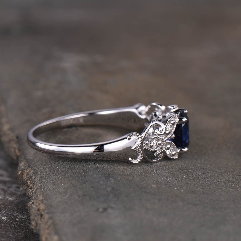 Antique Sapphire Ring, 925 Sterling Silver Sapphire Engagement Ring, Vintage Blue Sapphire Ring, September Birthstone, Gift for Her