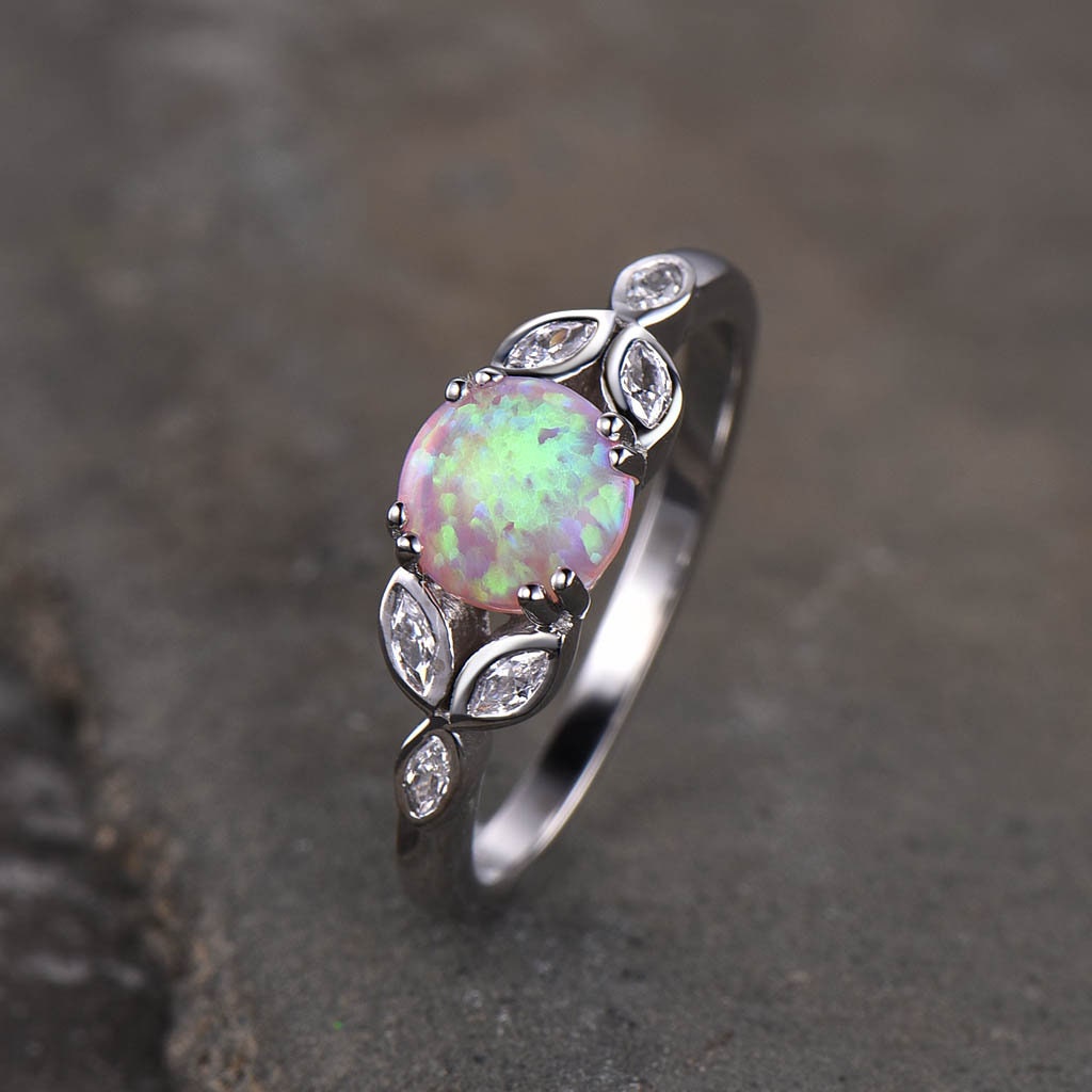 Opal Ring For Women, Pink Fire Opal Ring, Opal Engagement Ring, Rose Gold Opal Ring, Round Ring, Pink Gemstone Ring, Promise Ring