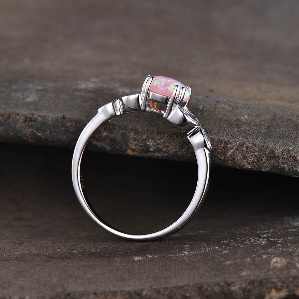 Opal Ring For Women, Pink Fire Opal Ring, Opal Engagement Ring, Rose Gold Opal Ring, Round Ring, Pink Gemstone Ring, Promise Ring