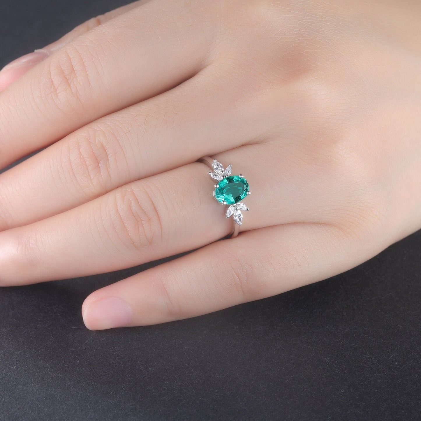 Emerald Wedding Ring Set Emerald Engagement Ring Moissanite Matching Band 6x8mm Oval Cut Emerald Stacking Bridal Set Art Deco Eternity Ring