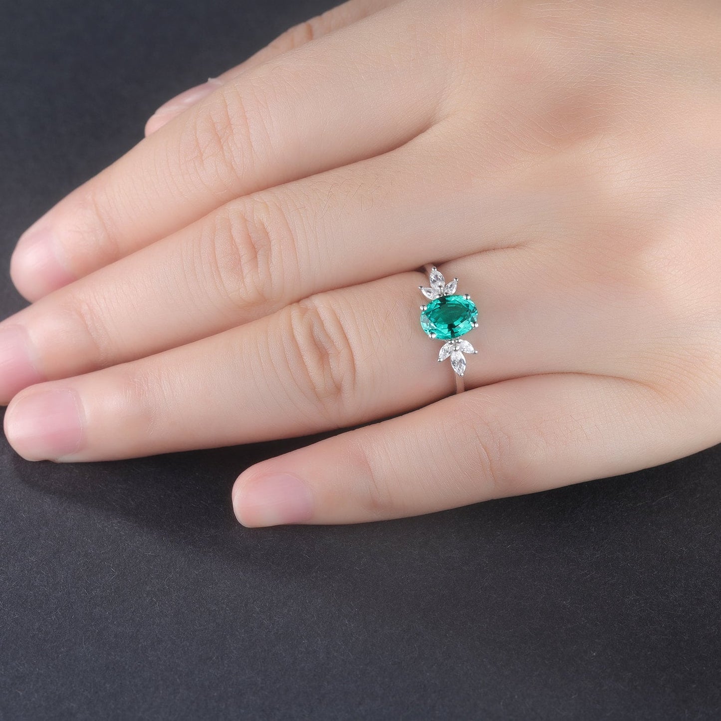 Emerald Wedding Ring Set Emerald Engagement Ring Moissanite Matching Band 6x8mm Oval Cut Emerald Stacking Bridal Set Art Deco Eternity Ring