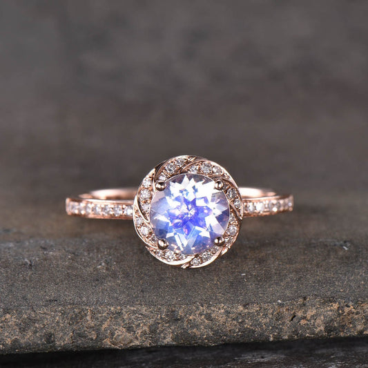 Art Deco Moonstone Ring, Rose Gold Moonstone Ring, Rainbow Moonstone Engagement Ring, Gemstone Ring, Anniversary Gift For Her