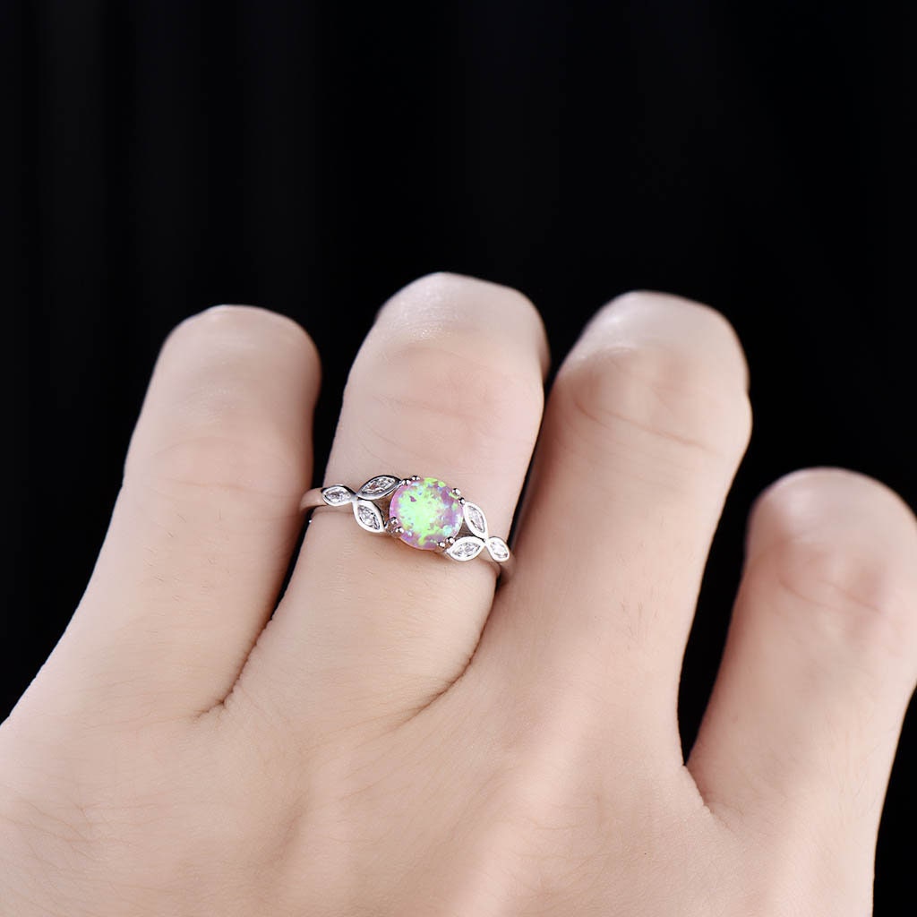 Opal Ring For Women, Pink Fire Opal Ring, Opal Engagement Ring, Rose Gold Opal Ring, Round Ring, Pink Gemstone Ring, Promise Ring