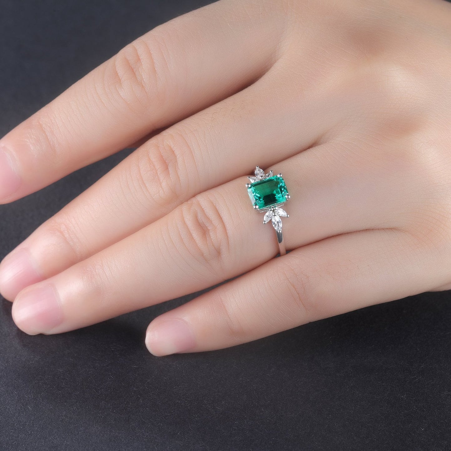 Emerald Engagement Ring Set Moissanite Wedding Band Women White gold Emerald Cut Gemstone Anniversary Promise Gift For Her