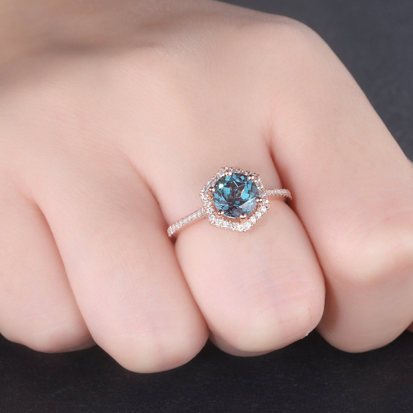Unique alexandrite engagement ring alexandrite wedding ring 14k rose gold diamond eternity band women promise bridal anniversary gift