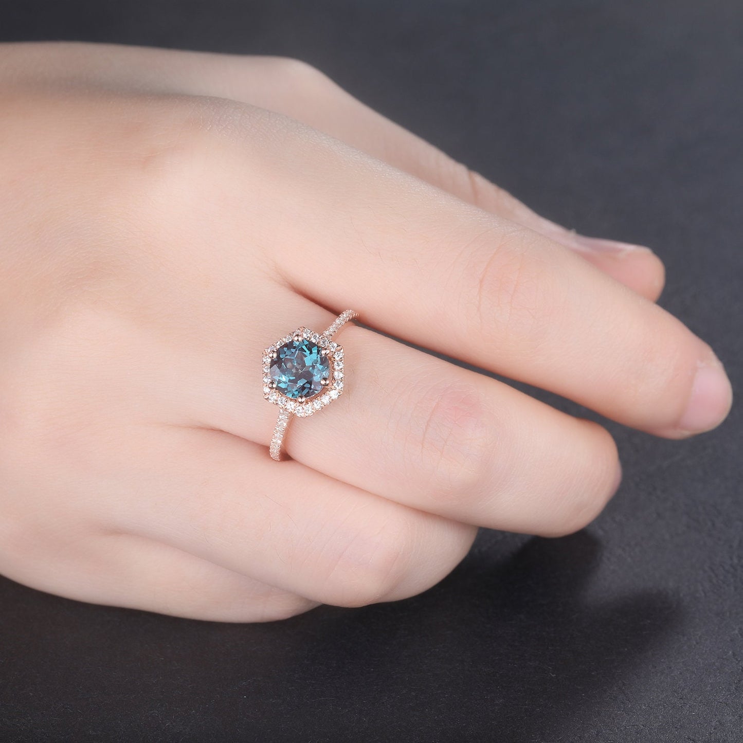 Unique alexandrite engagement ring alexandrite wedding ring 14k rose gold diamond eternity band women promise bridal anniversary gift