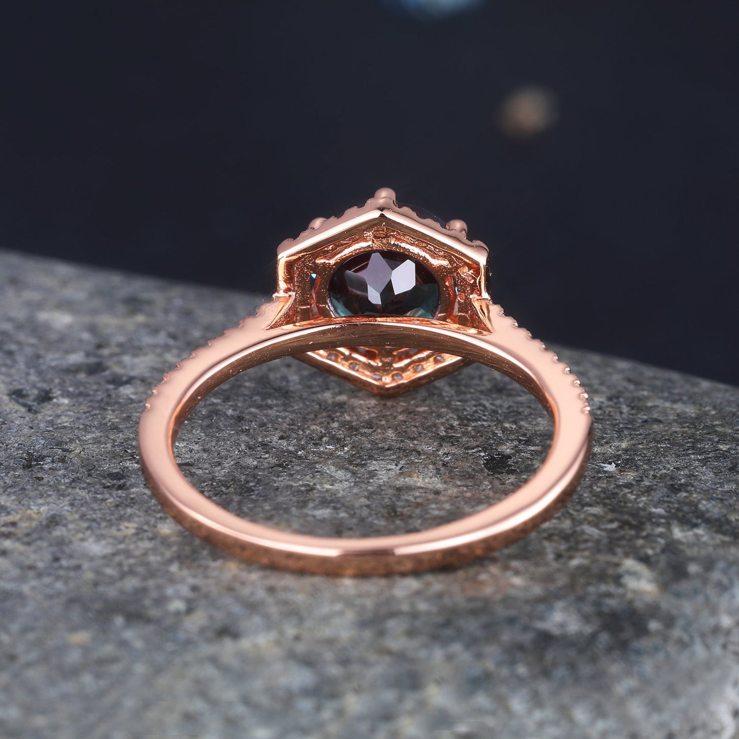 Unique alexandrite engagement ring alexandrite wedding ring 14k rose gold diamond eternity band women promise bridal anniversary gift