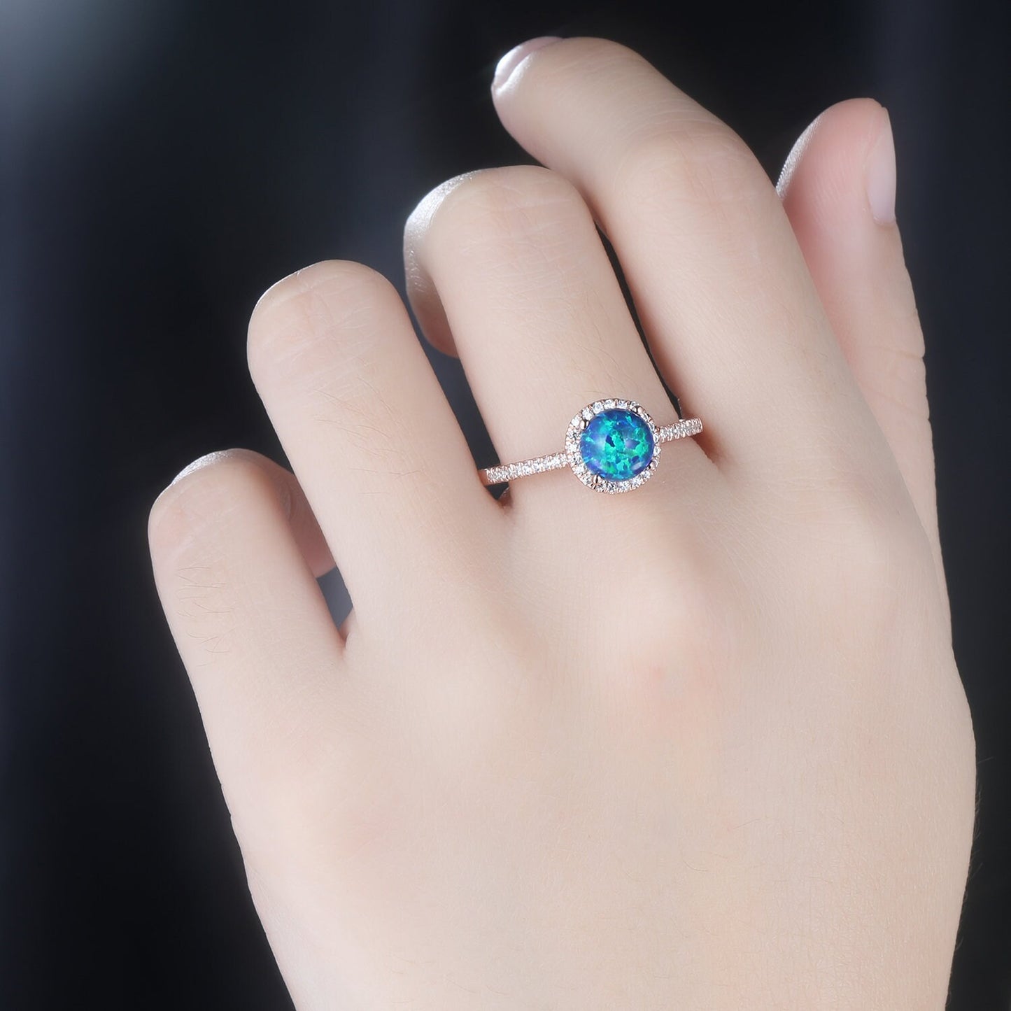 Black Fire Opal Ring White Gold Diamond Engagement Ring For Women Diamond Delicate Eternity Band Halo Promise Wedding Ring Christmas Gift