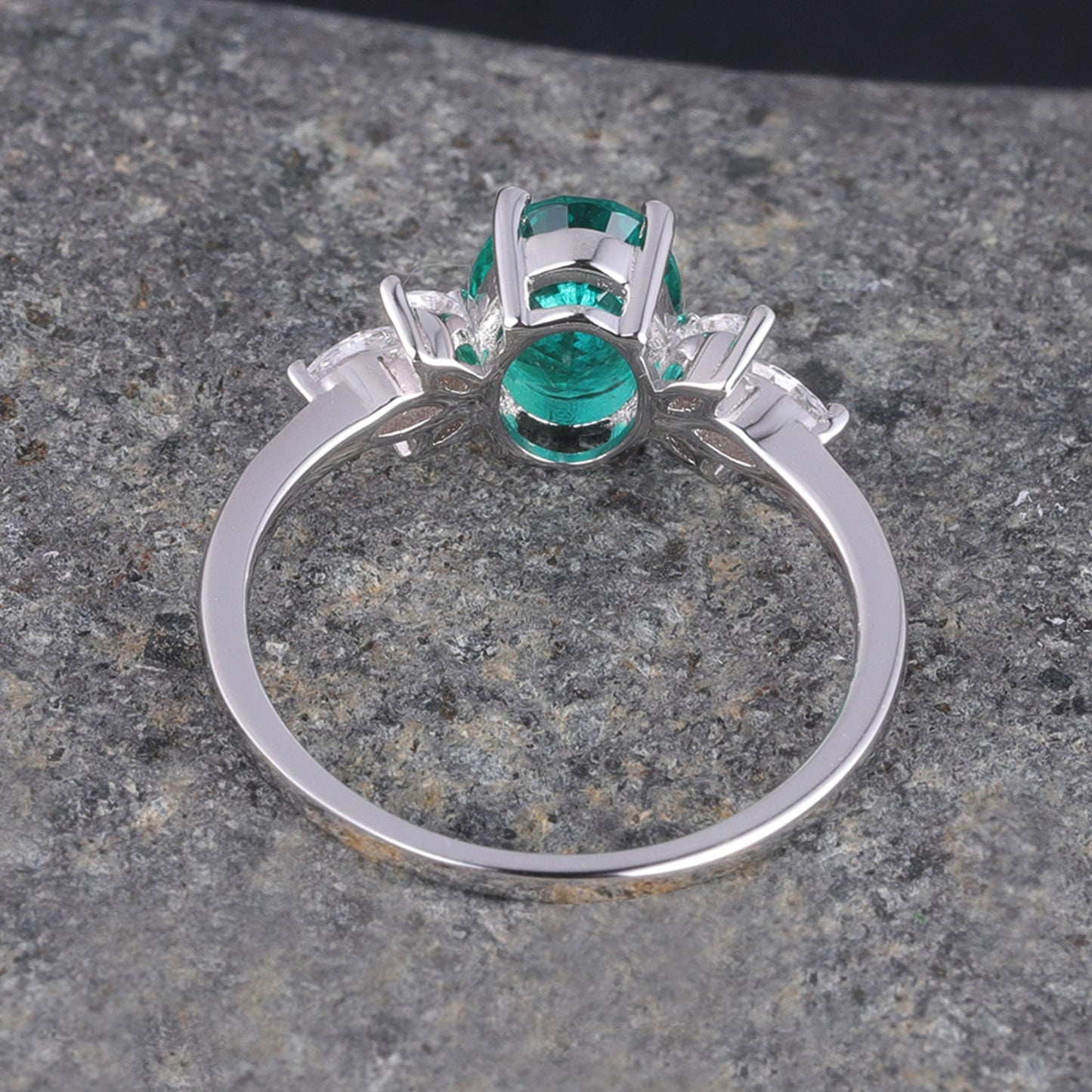 Oval Shaped emerald engagement ring women white gold moissanite wedding ring vintage floral jewelry 6x8mm May birthstone gift for her