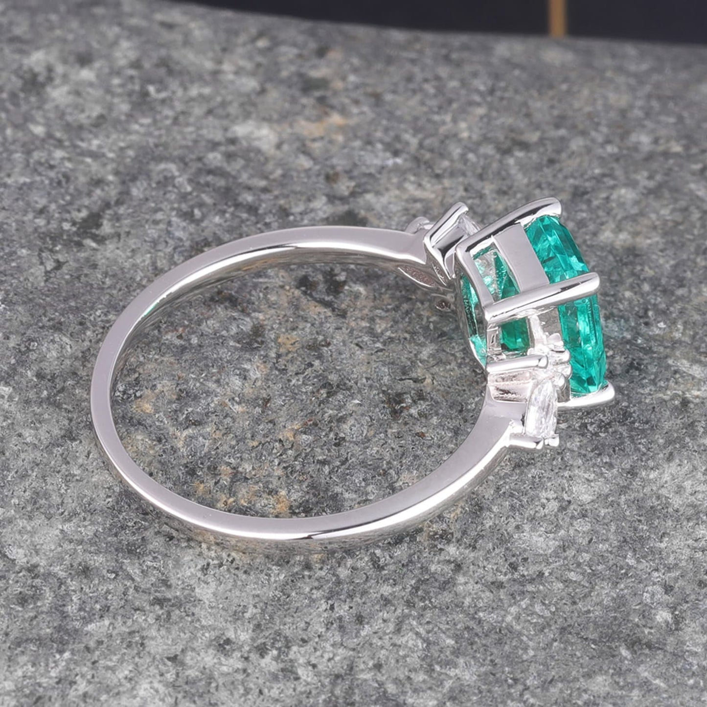 Emerald ring women moissanite engagement ring white gold art deco wedding band floral vintage bridal jewelry May birthstone anniversary gift