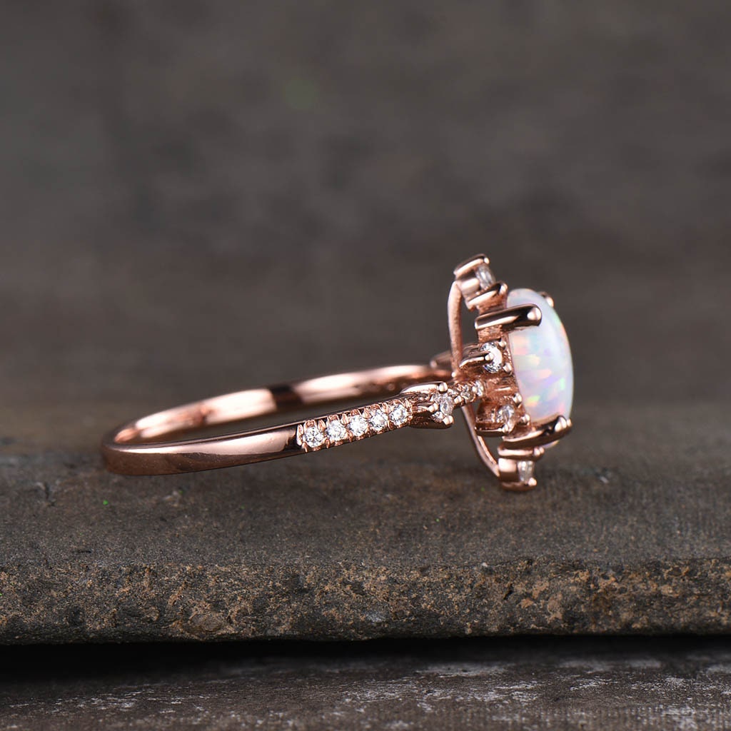 Dainty Opal Ring, White Fire Opal Engagement Ring, Rose Gold Opal Ring, October Birthstone, Pear Opal Ring, Art Deco Promise Ring, Gift