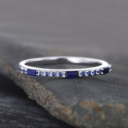 Half Eternity Sapphire Wedding Ring Blue Sapphire Wedding Band Silver Sapphire Ring September Birthstone Gemstone Band Gift for Her