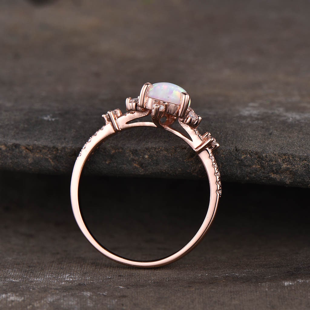 Dainty Opal Ring, White Fire Opal Engagement Ring, Rose Gold Opal Ring, October Birthstone, Pear Opal Ring, Art Deco Promise Ring, Gift