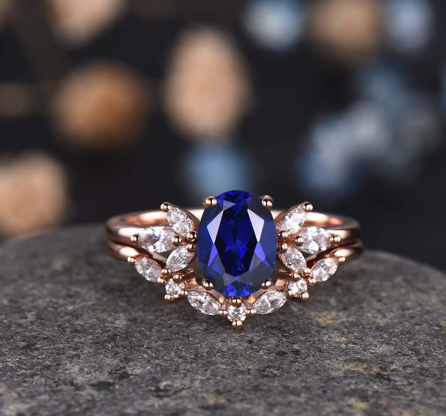 Morganite ring set rose gold engagement ring morganite wedding ring stacking moissanite matching band for women Valentines day gift