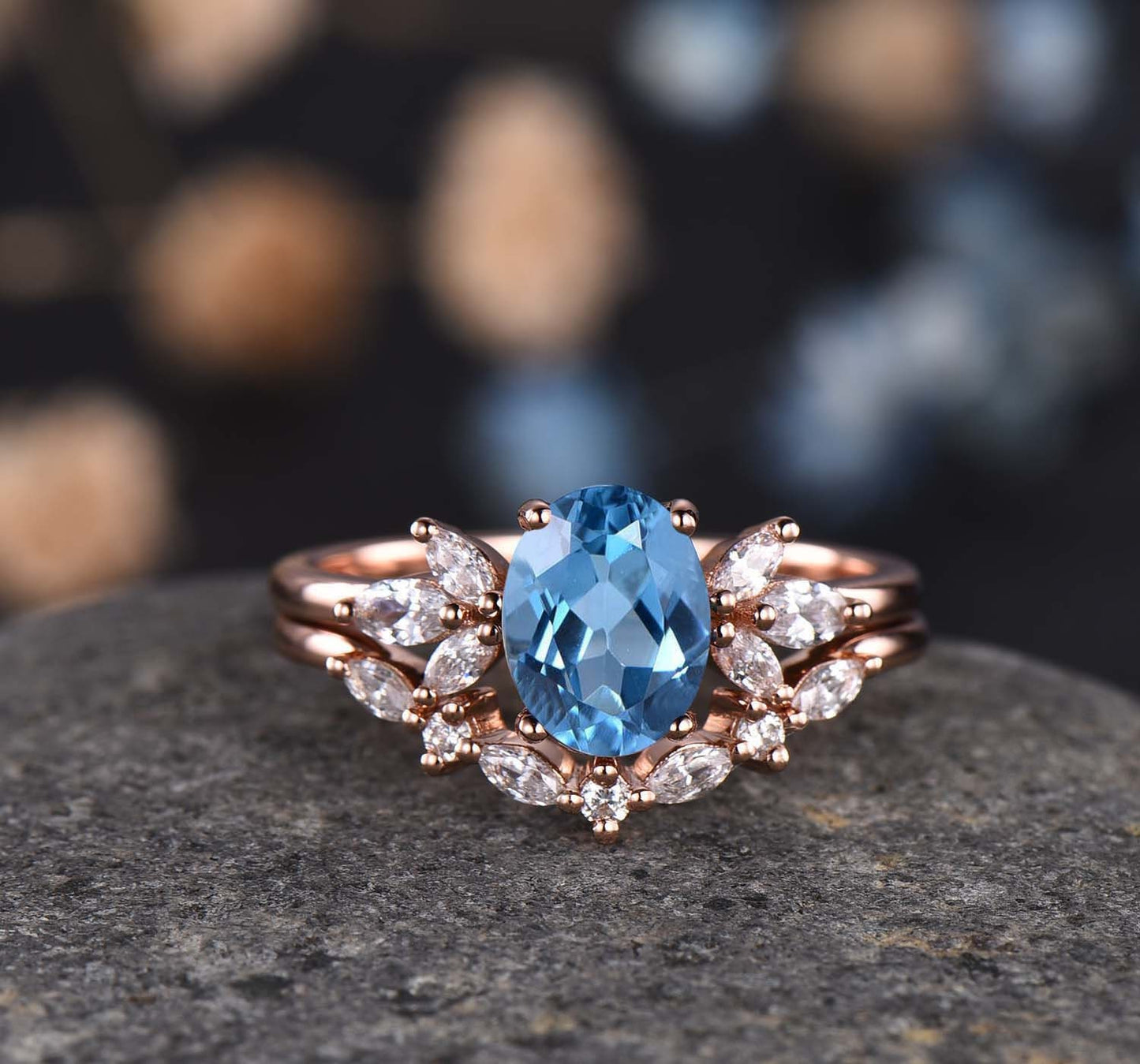 Amethyst ring set rose gold amethyst engagement ring women promise ring oval cut amethyst moissanite stacking band crown ring