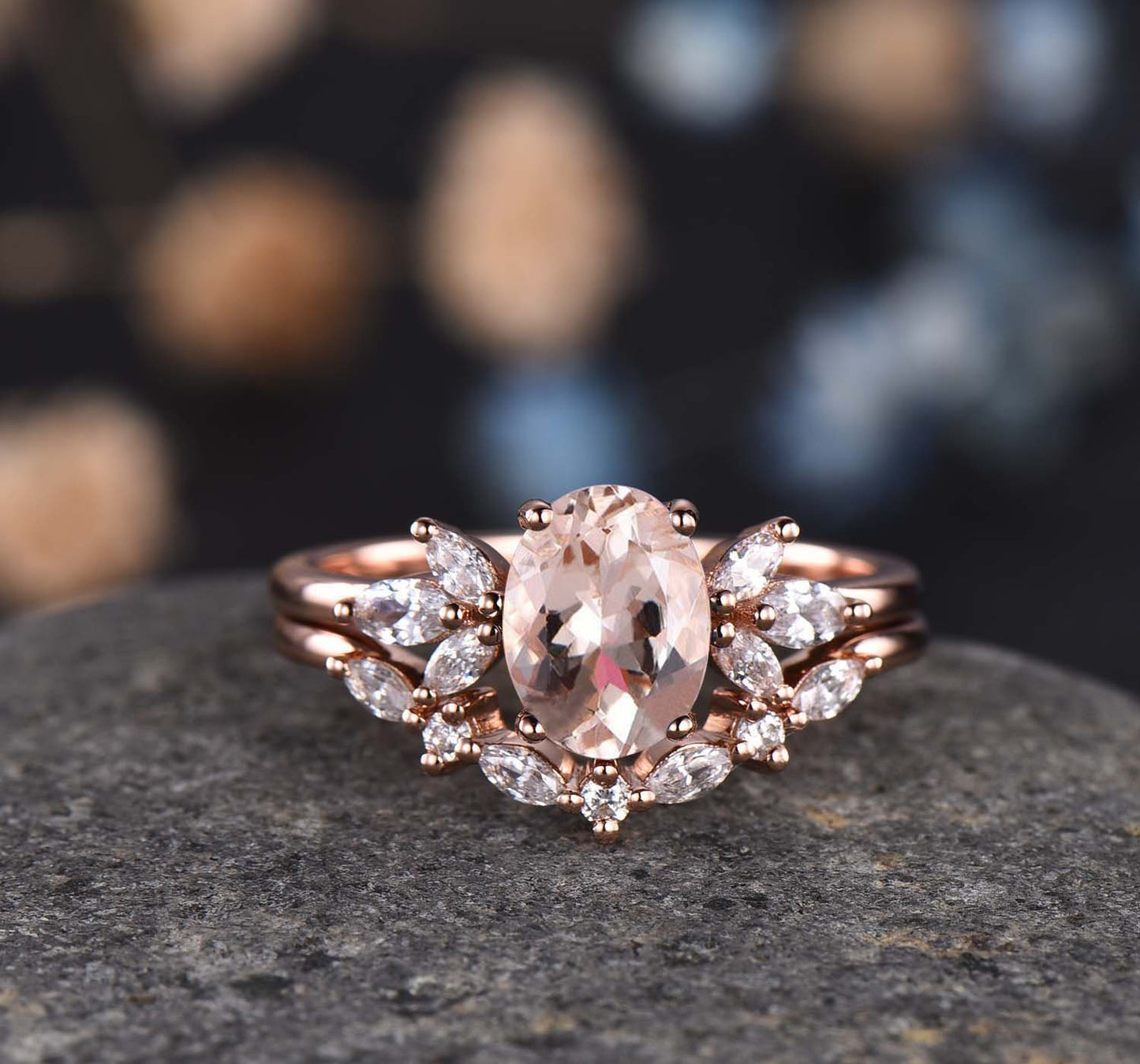 Aquamarine ring set aquamarine engagement ring moissanite band aquamarine bridal set Valentines day gift for women March birthstone Ring