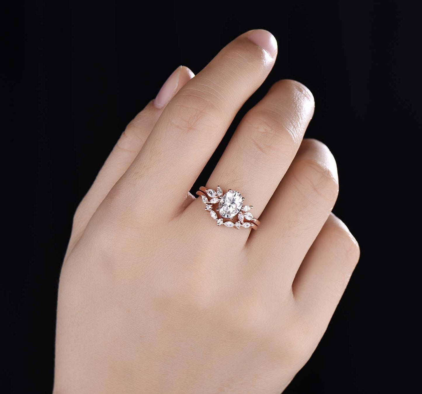 Vintage Moissanite Wedding Ring Oval Moissanite Engagement Ring Unique Marquise cut Women Moissanite Stacking Matching Band Silver Ring Gift