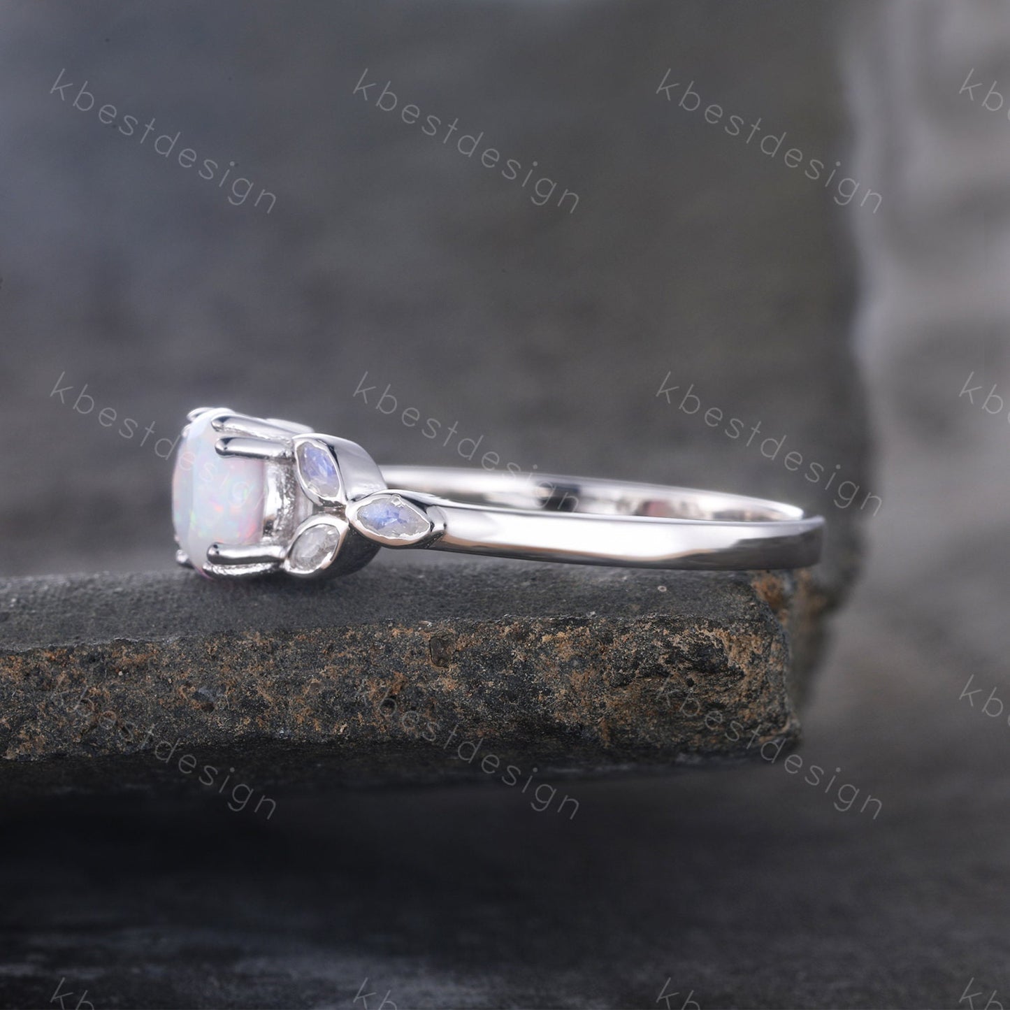 Vintage Opal Engagement Ring Marquise cut Moonstone Stone Ring White Gold Opal Ring Opal Rings for Women Promise Anniversary Ring