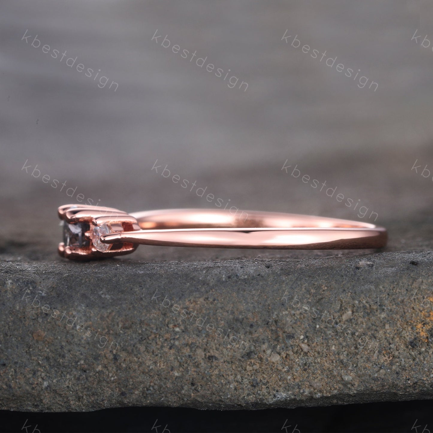 Salt and Pepper Diamond Engagement Ring Three Stone Ring Rose Gold Engagement Ring Dainty Ring Wedding Promise Anniversary Gift Solitaire