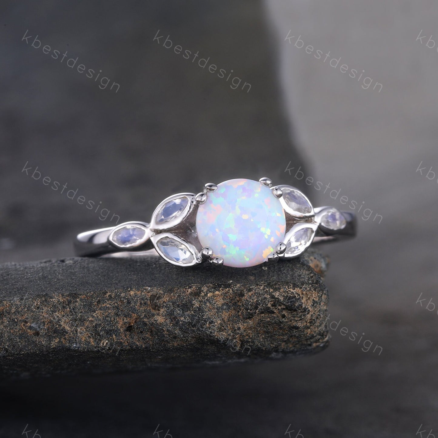 Vintage Opal Engagement Ring Marquise cut Moonstone Stone Ring White Gold Opal Ring Opal Rings for Women Promise Anniversary Ring