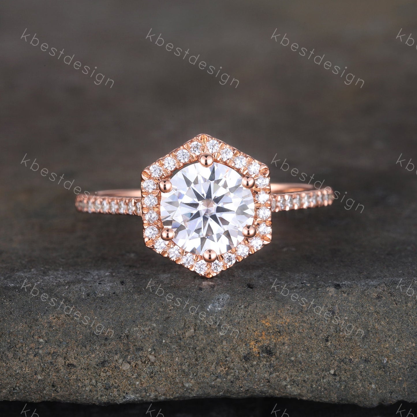 1.25 Carat Round Cut Simulated Diamond Engagement Ring Unique Hexagon Halo Wedding Ring CZ Engagement Ring Promise Ring Anniversary Ring