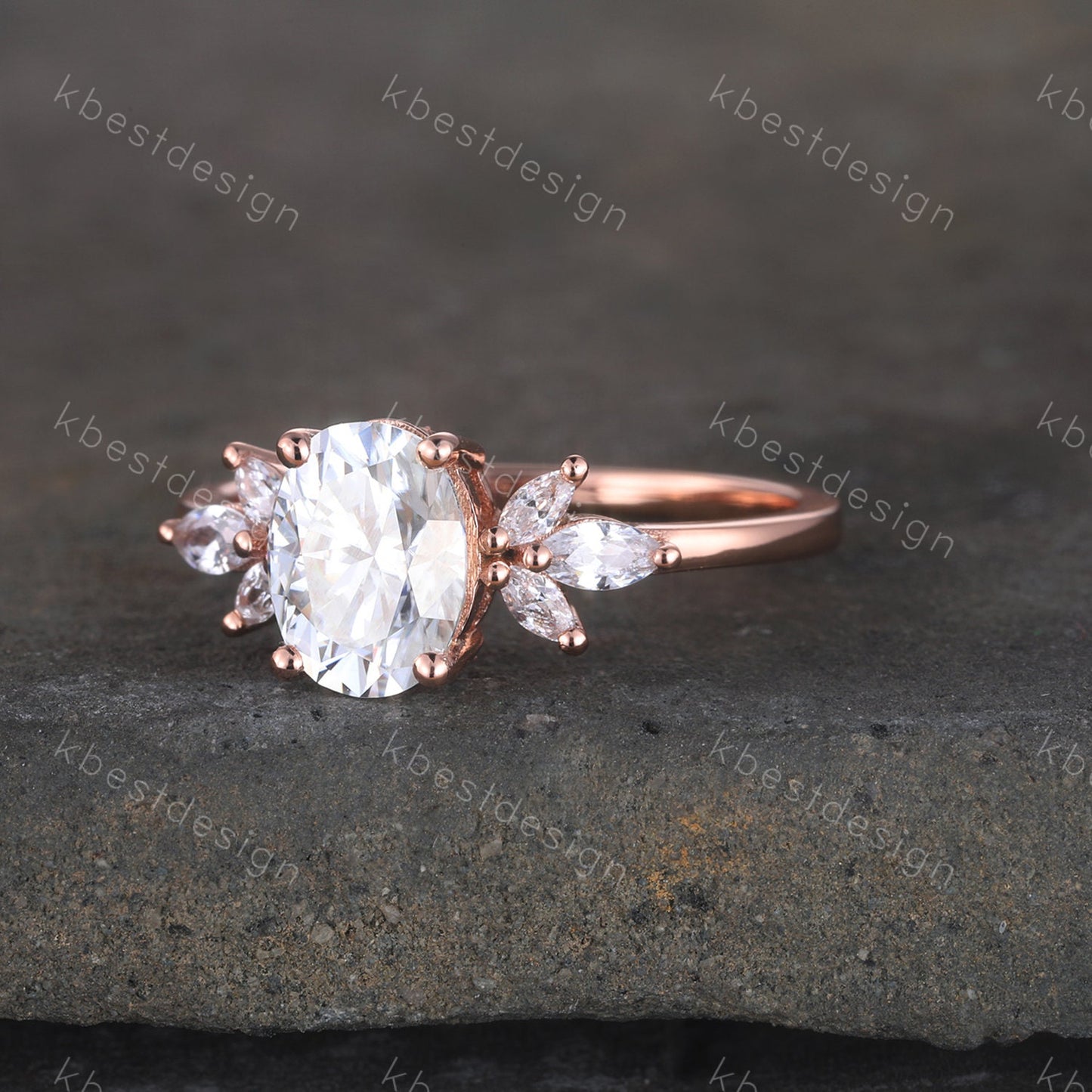 Oval Engagement Ring, Rose Gold Engagement Ring, Unique Marquise Cluster Ring, Oval Cut Ring, Promise ring, Rose Gold Wedding Ring