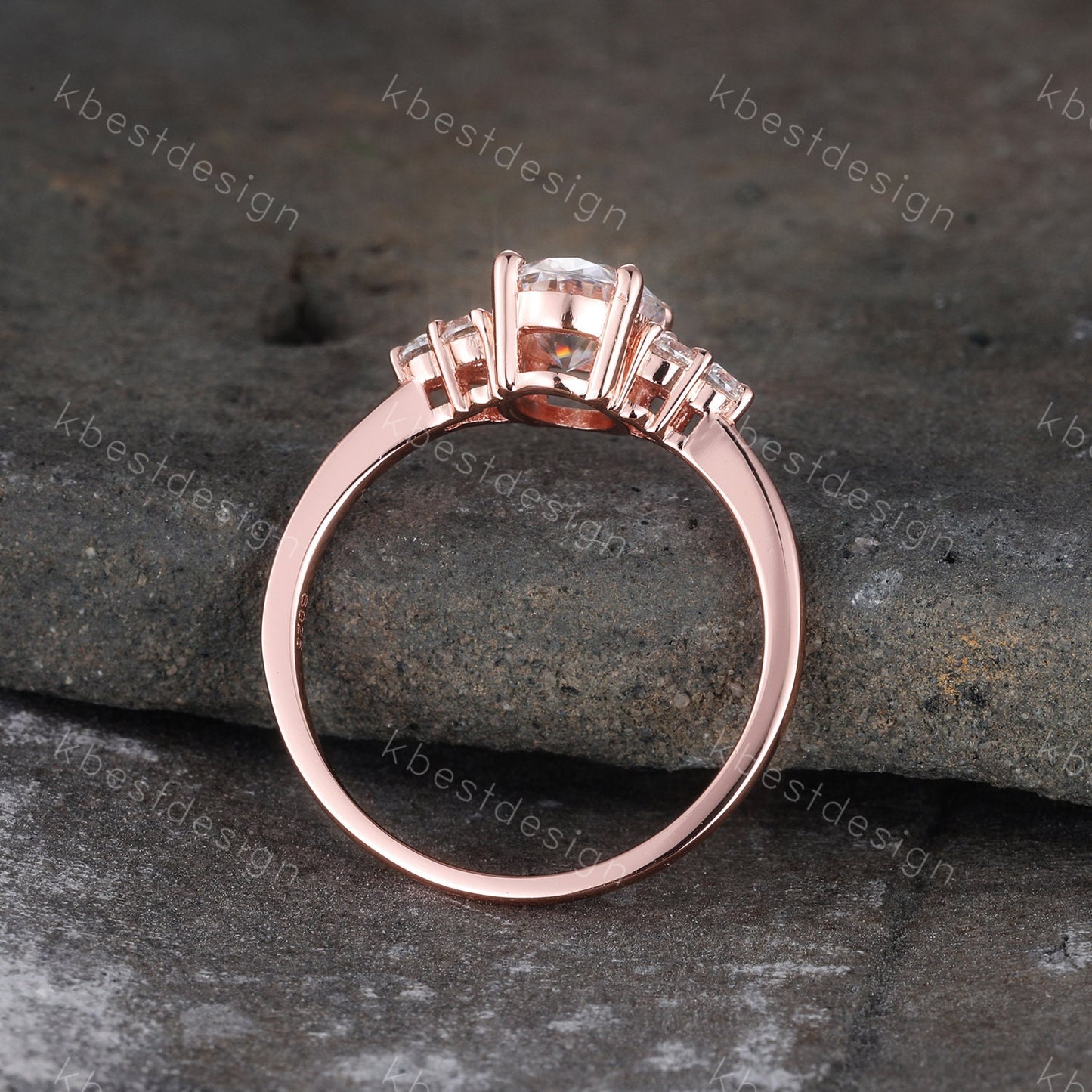 1.5 CT Oval Engagement Ring, Vintage Unique Rose Gold Engagement Ring, Cluster Wedding Ring, Diamond Simulant, Promise Ring, Gift for her