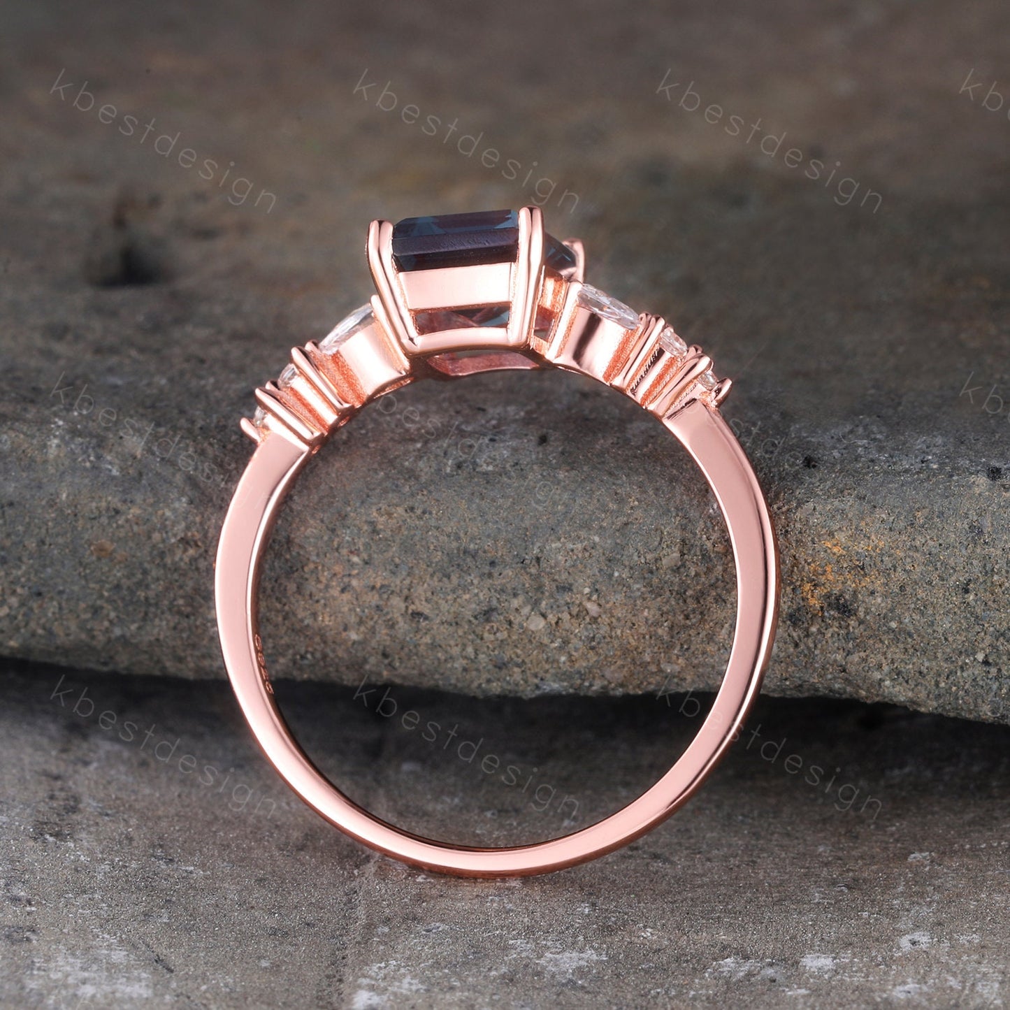 Emerald cut Alexandrite engagement ring vintage diamond Cluster wedding ring rose gold engagement ring anniversary gift for women