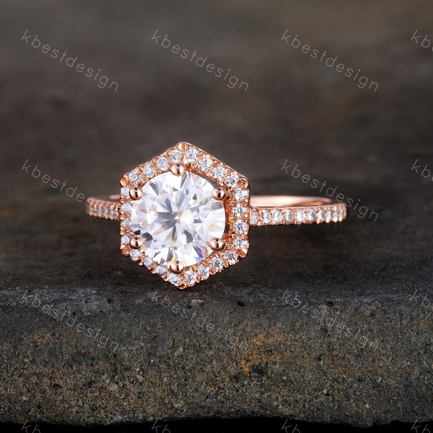 1.25 Carat Round Cut Simulated Diamond Engagement Ring Unique Hexagon Halo Wedding Ring CZ Engagement Ring Promise Ring Anniversary Ring