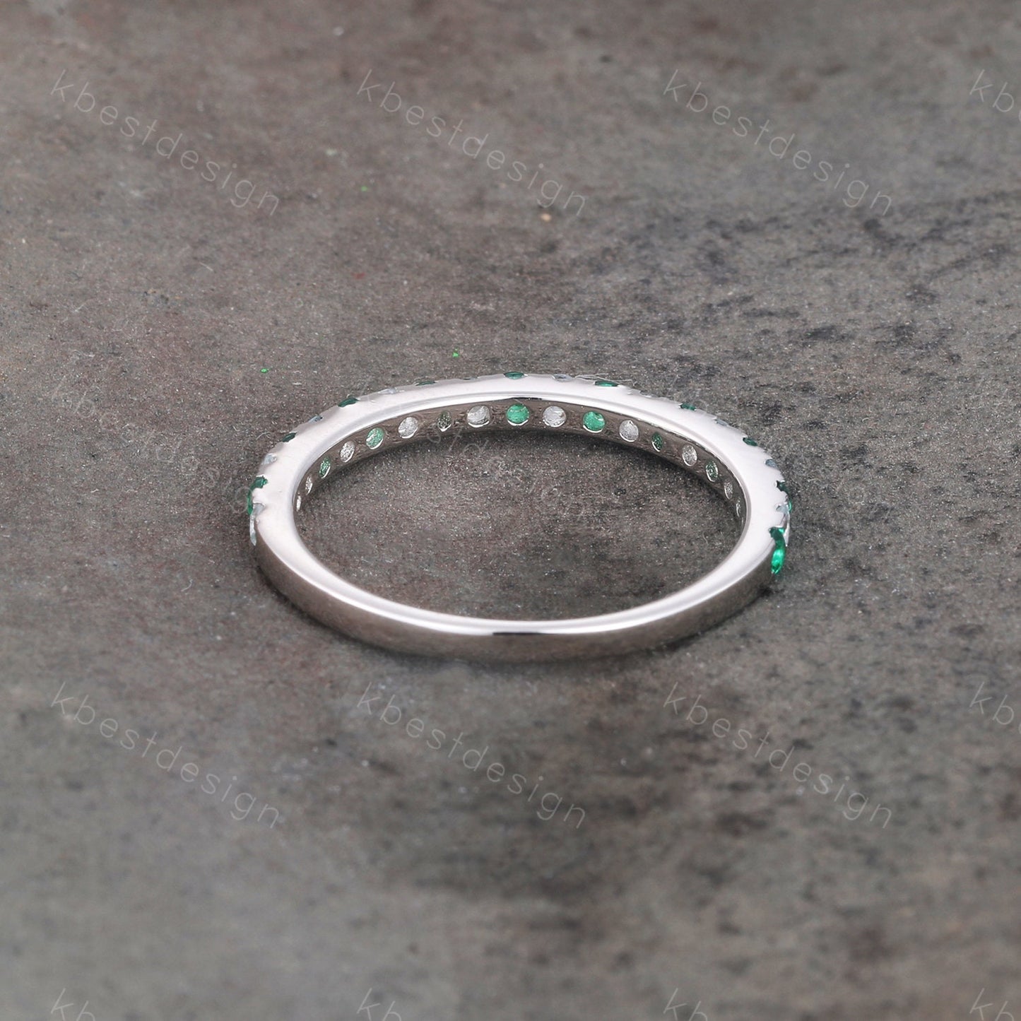 Emerald Aquamarine Wedding Ring Half Eternity Wedding Band May Birthstone Ring Aquamarine Ring Stacking Matching Band Anniversary Gift