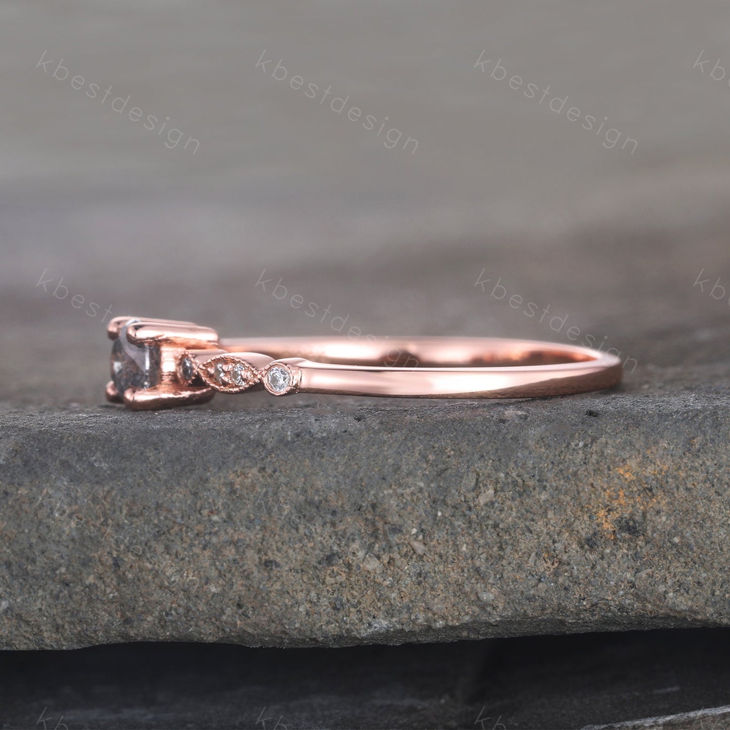 Dainty Salt and Pepper Diamond Engagement Ring Rose Gold Wedding Ring Delicate Engagement Ring Art Deco Wedding Ring Anniversary Ring