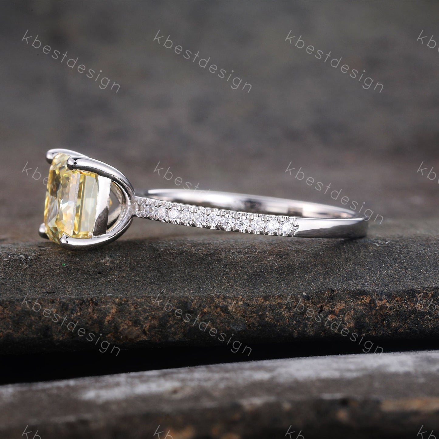 Canary Diamond Ring, Yellow Diamond Engagement Ring, Emerald Cut Engagement Ring, Yellow CZ Ring, Promise Ring, Sterling Silver, Square Ring