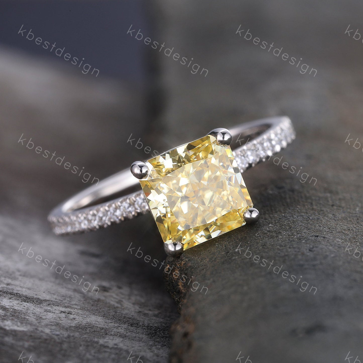 Canary Diamond Ring, Yellow Diamond Engagement Ring, Emerald Cut Engagement Ring, Yellow CZ Ring, Promise Ring, Sterling Silver, Square Ring