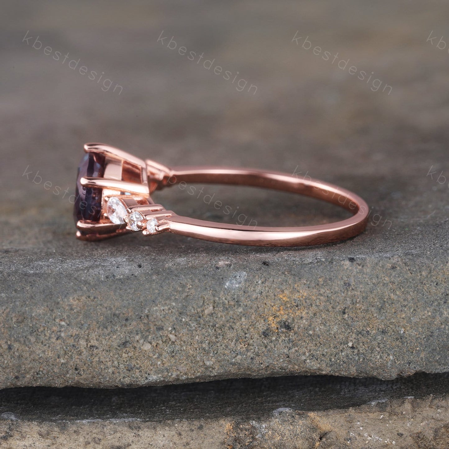 Alexandrite Ring, Round Engagement Ring, June Birthstone, Unique Wedding Bridal Ring, Rose Gold Alexandrite Ring, Promise Anniversary