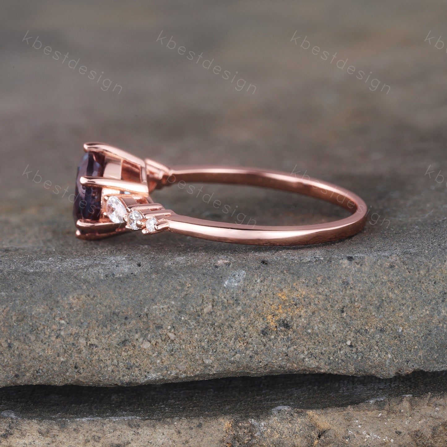 Alexandrite Ring, Round Engagement Ring, June Birthstone, Unique Wedding Bridal Ring, Rose Gold Alexandrite Ring, Promise Anniversary