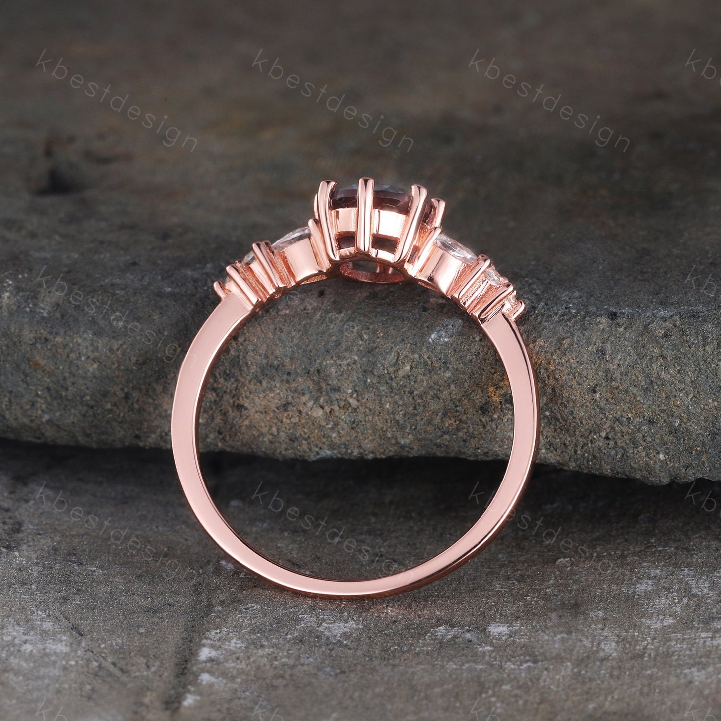Alexandrite Ring, Round Engagement Ring, June Birthstone, Unique Wedding Bridal Ring, Rose Gold Alexandrite Ring, Promise Anniversary