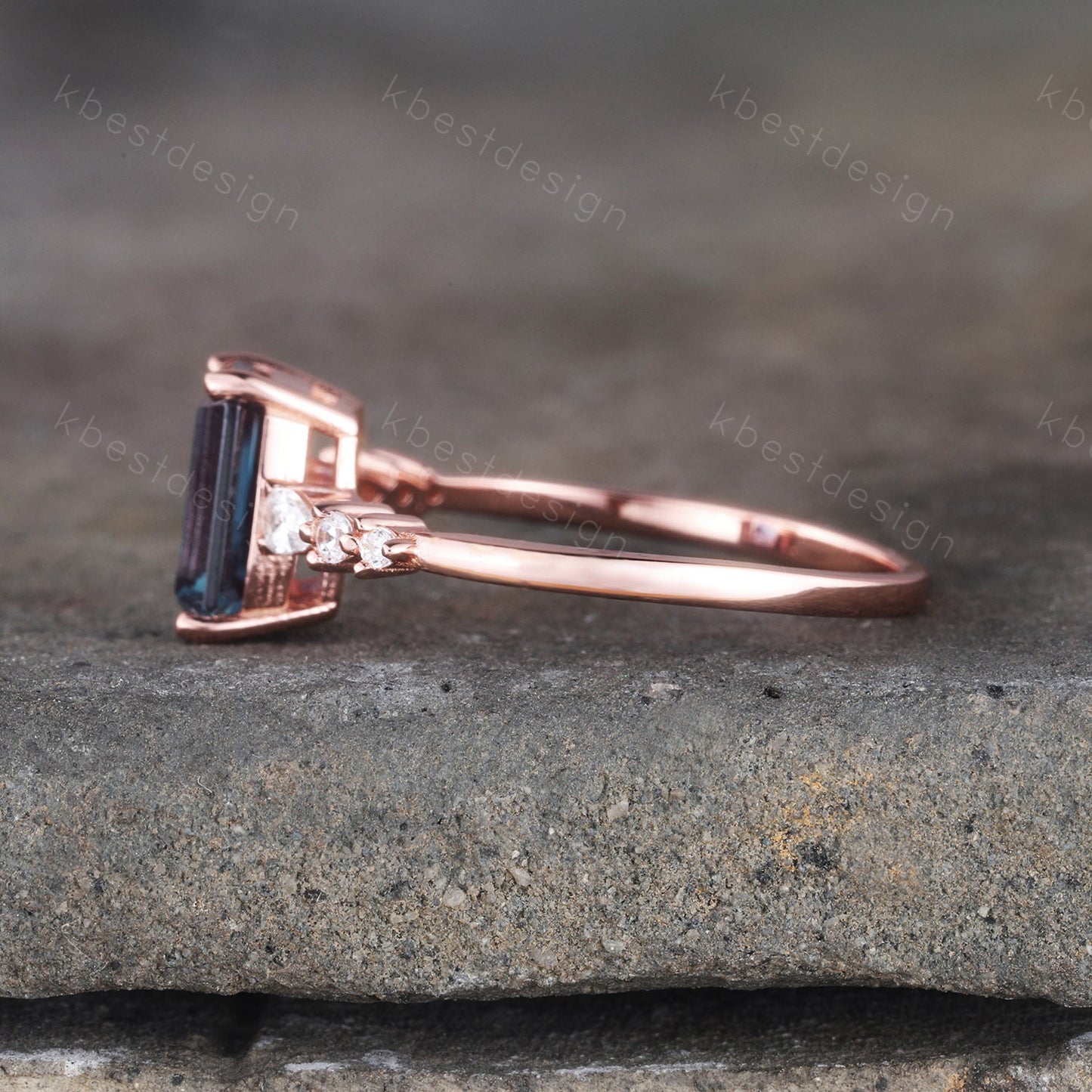 Emerald cut Alexandrite engagement ring vintage diamond Cluster wedding ring rose gold engagement ring anniversary gift for women