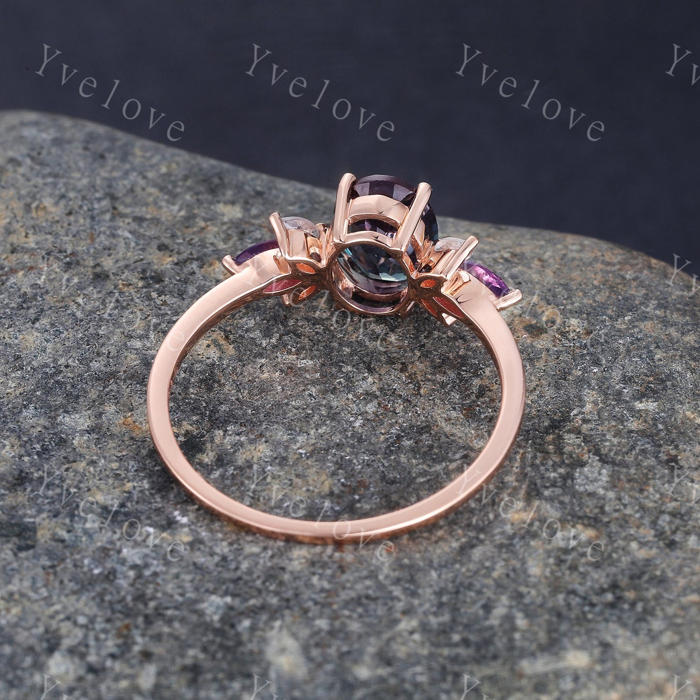 London Blue Topaz Engagement Ring,Natural Topaz,14K Rose Gold Women Moissanite Amethyst Gem Matching Band,Bridal Stacking Ring Gift for her