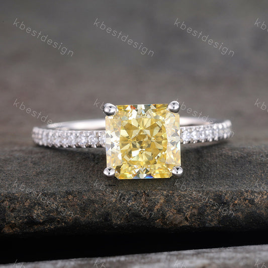 Canary Diamond Ring, Yellow Diamond Engagement Ring, Emerald Cut Engagement Ring, Yellow CZ Ring, Promise Ring, Sterling Silver, Square Ring