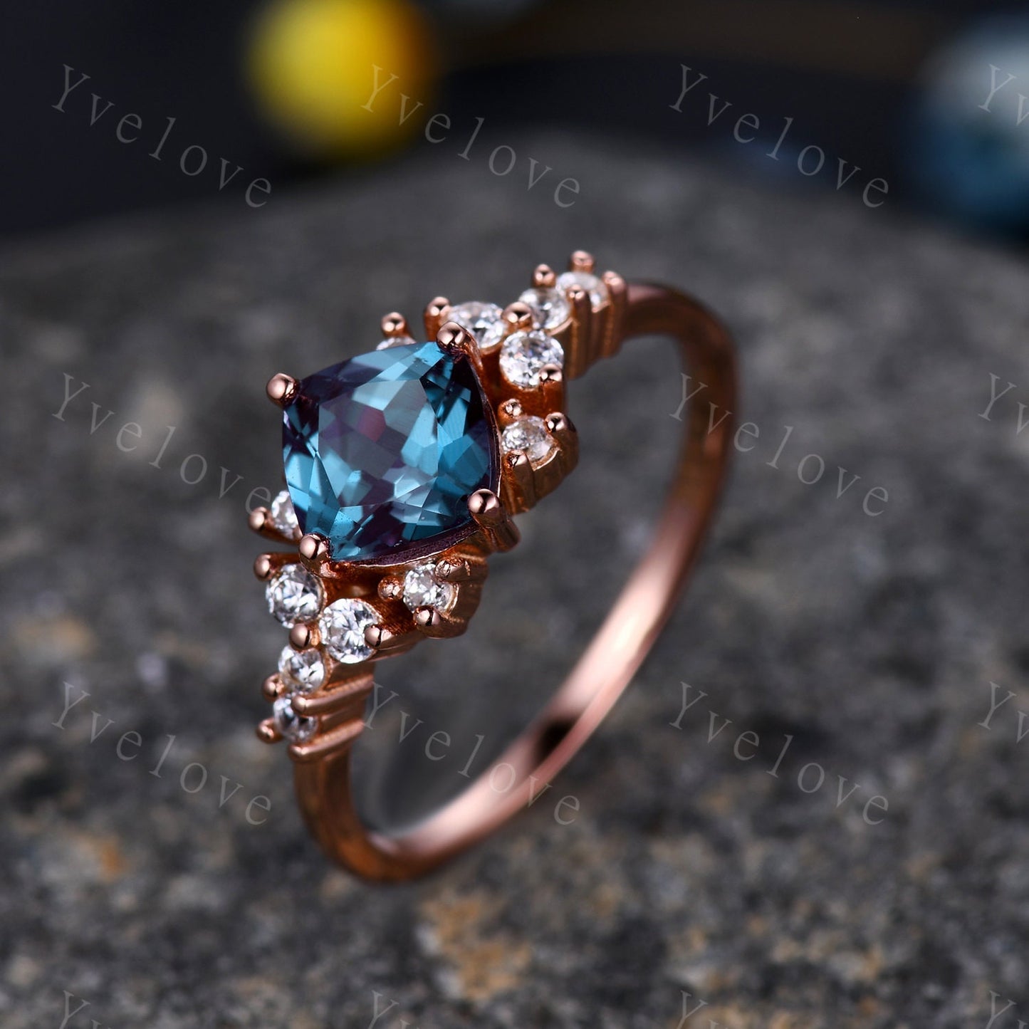 Vintage  cushion cut alexandrite engagement ring rose gold  moissanite ring wedding ring unique June birthstone ring promise ring woman gift