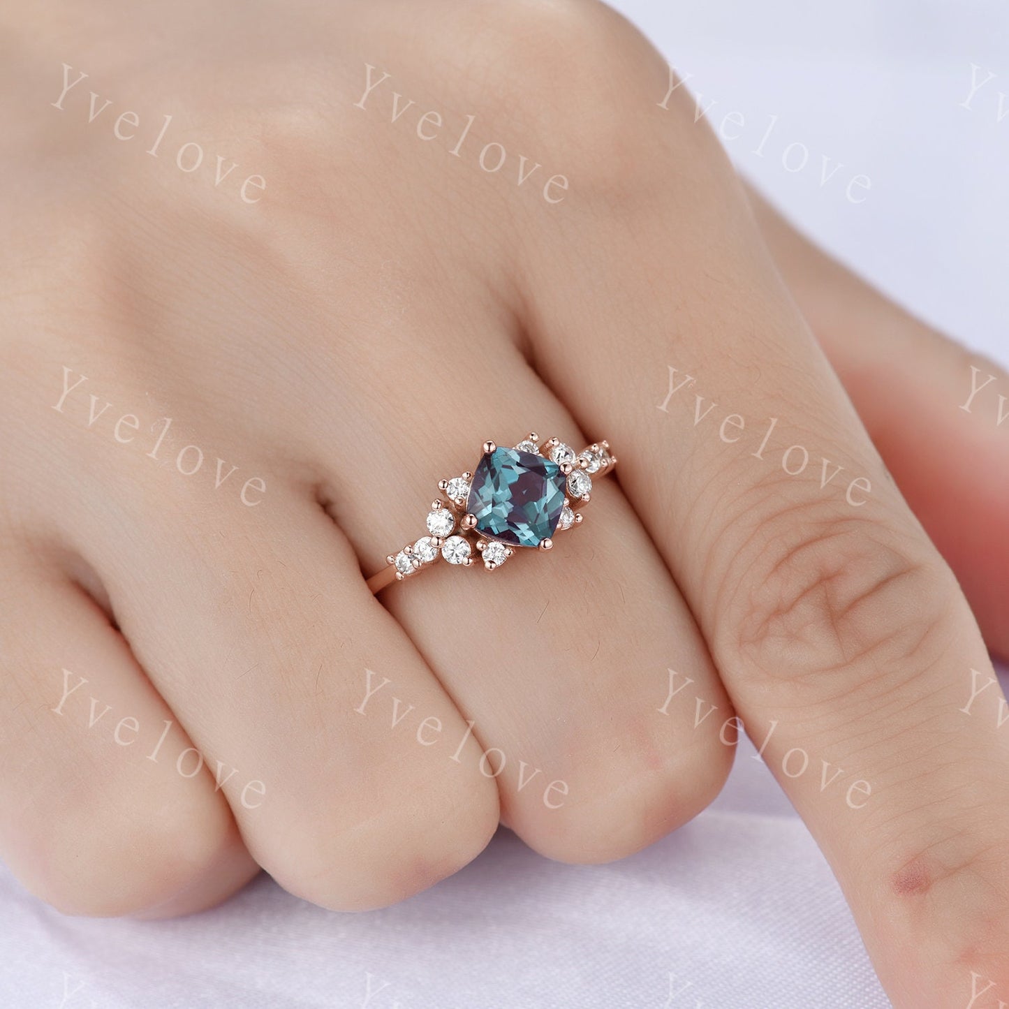 Vintage  cushion cut alexandrite engagement ring rose gold  moissanite ring wedding ring unique June birthstone ring promise ring woman gift
