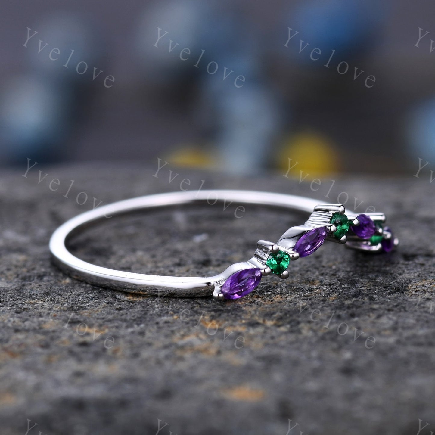 Amethyst  Emerald Wedding Ring  Stacking ring Engagement Ring White Gold   Sterling Silver  Marquise Ring Promise Jewelry Anniversary Gift