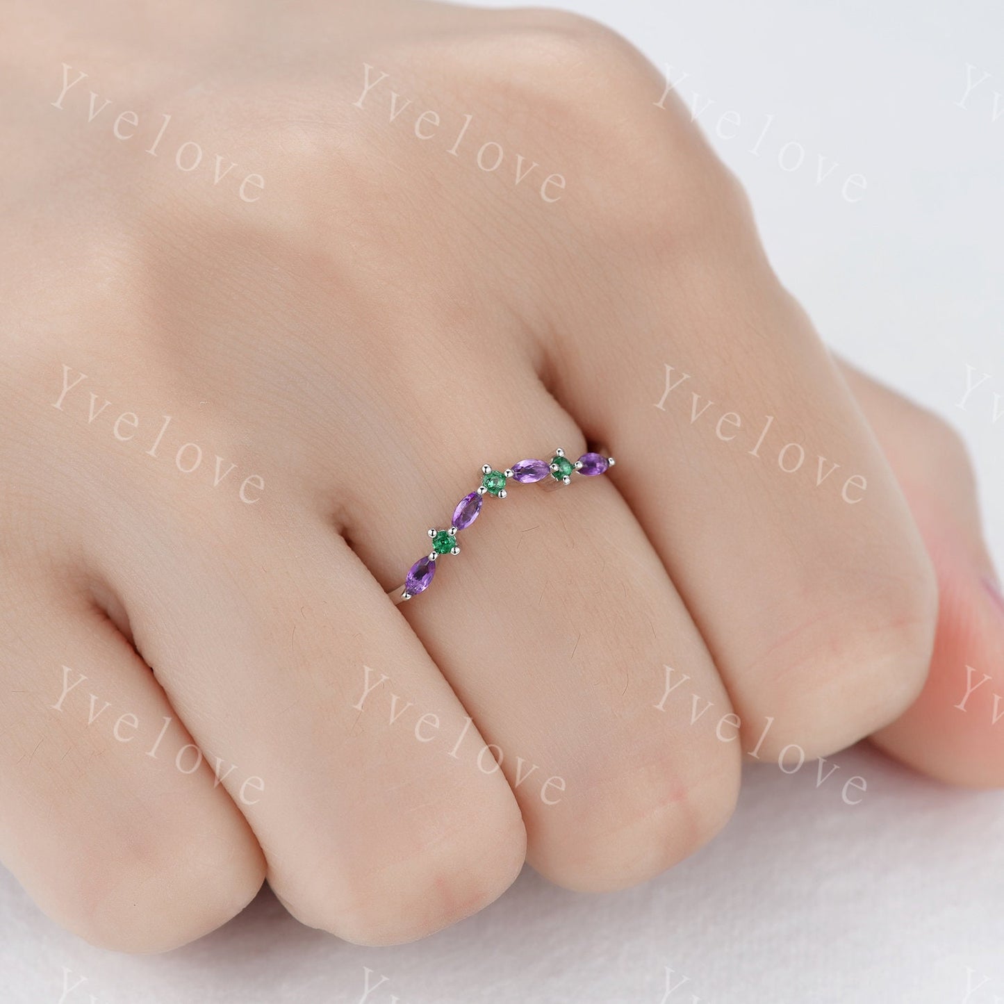 Amethyst  Emerald Wedding Ring  Stacking ring Engagement Ring White Gold   Sterling Silver  Marquise Ring Promise Jewelry Anniversary Gift
