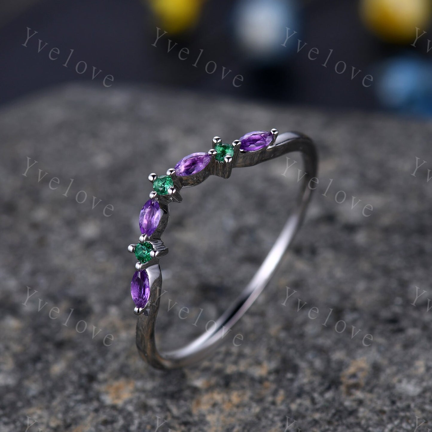 Amethyst  Emerald Wedding Ring  Stacking ring Engagement Ring White Gold   Sterling Silver  Marquise Ring Promise Jewelry Anniversary Gift