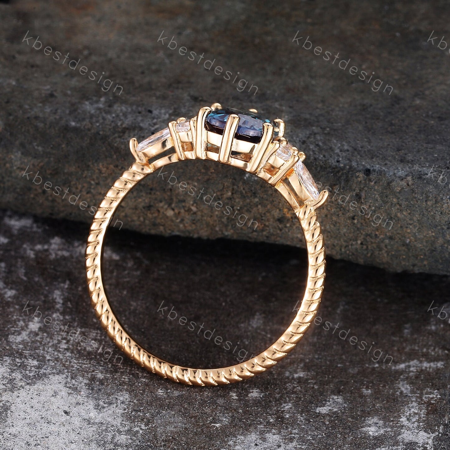14K gold ring Alexandrite ring for women vintage Alexandrite engagement ring marquise cut Moonstone ring Unique twist wedding band