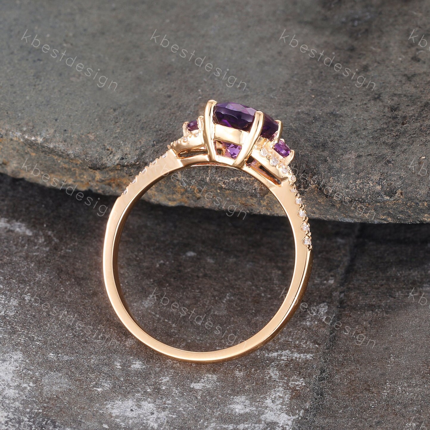 Natural Amethyst Ring, Purple Amethyst Engagement Ring, February Birthstone, Gemstone Ring, Anniversary Birthday Gift For Her, Yellow Gold
