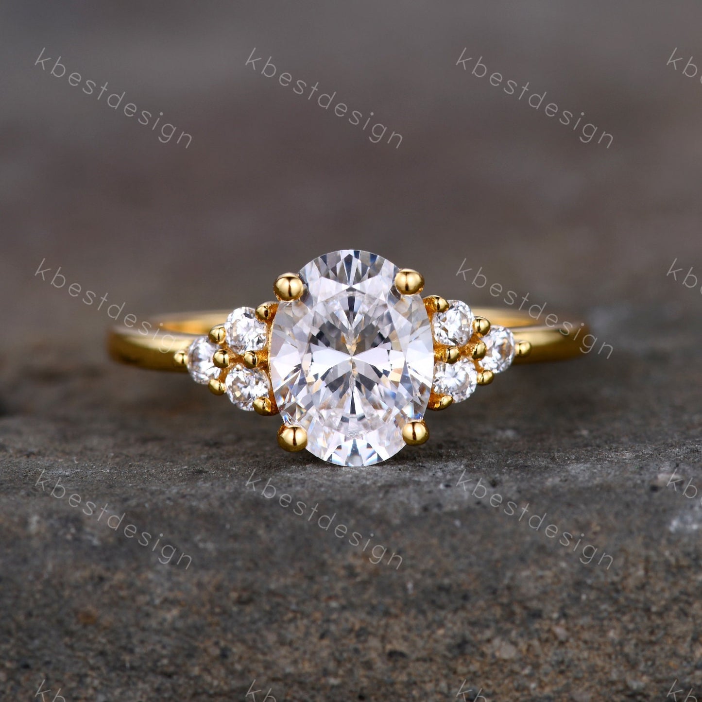 1.5 CT Oval Engagement Ring, Vintage Unique Rose Gold Engagement Ring, Cluster Wedding Ring, Diamond Simulant, Promise Ring, Gift for her