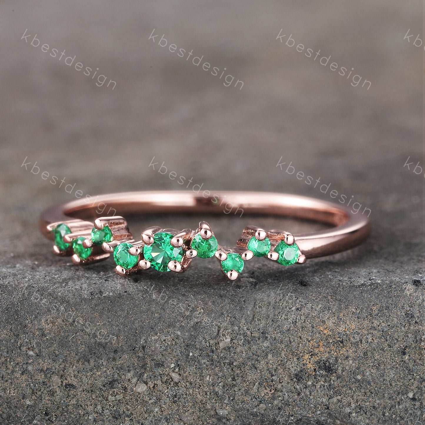 Emerald Ring, Cluster Ring, Dainty Emerald Wedding Ring, Rose Gold Ring, Minimalist Ring, Delicate Stackable Ring, Green Stone Ring