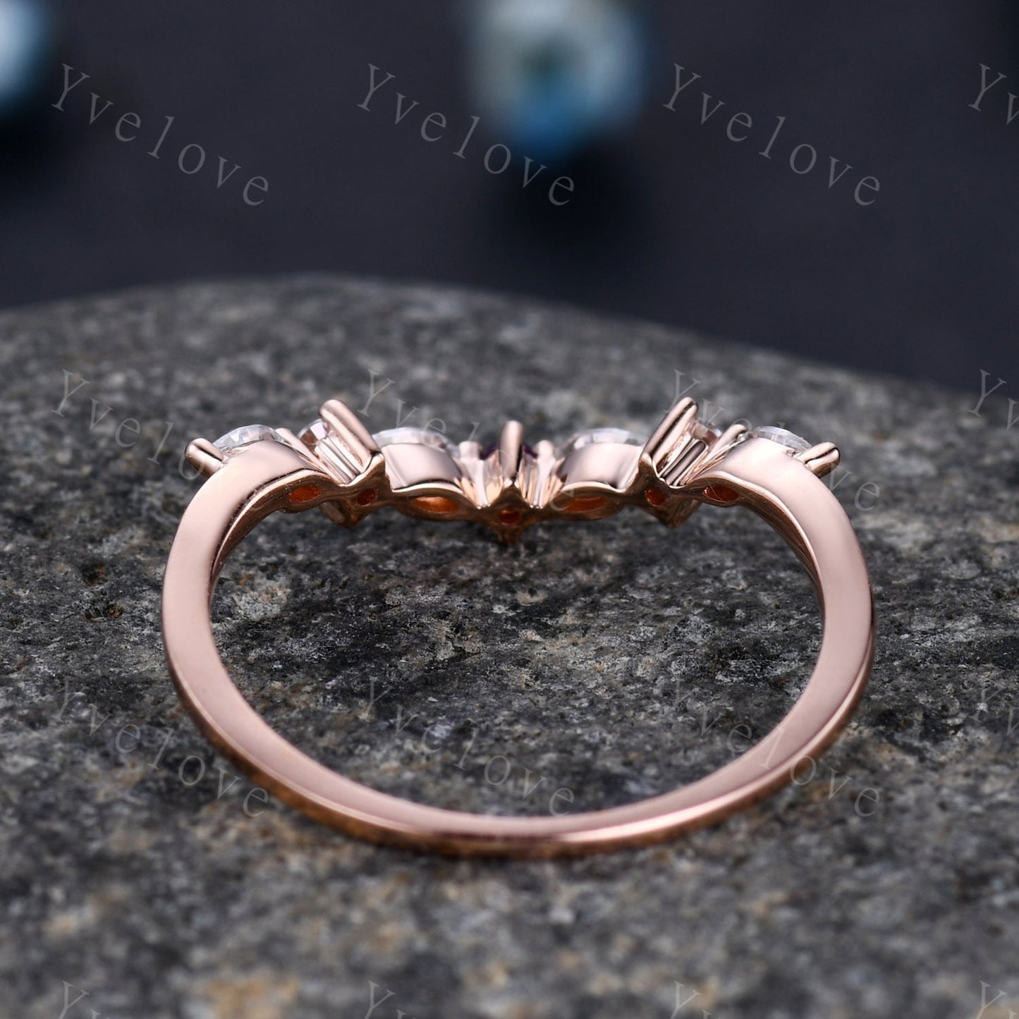 Natural Amethyst Matching Band Curved shape stacking band diamond wedding ring 14k rose gold art deco marquise matching band customized gift