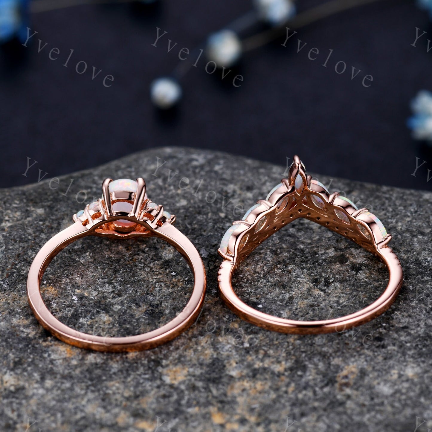 Opal Rings for Women, Rose Gold Opal Engagement Ring, Opal Wedding Ring Set, Multi-Gemstone Ring, Promise Ring, Statement Ring